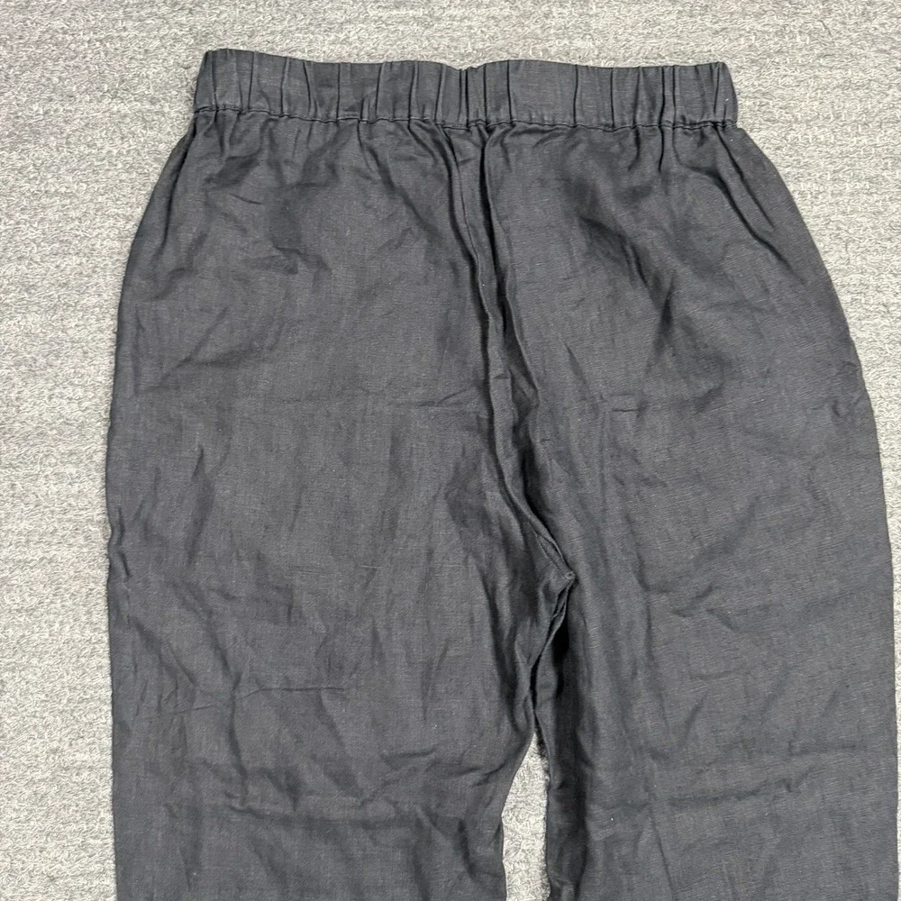 Quince Pants Women Small 100% European Linen Tapered Ankle Black Elastic Waist